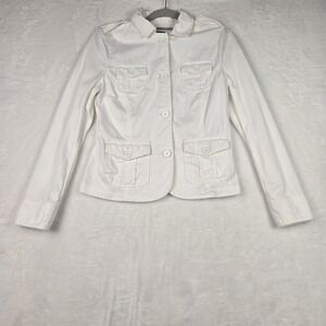 Gap Women's White Utility Jacket Size 4 Pockets‎ Collared Buttons